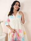 Floral Embroidered Cotton Dobby Day Dress