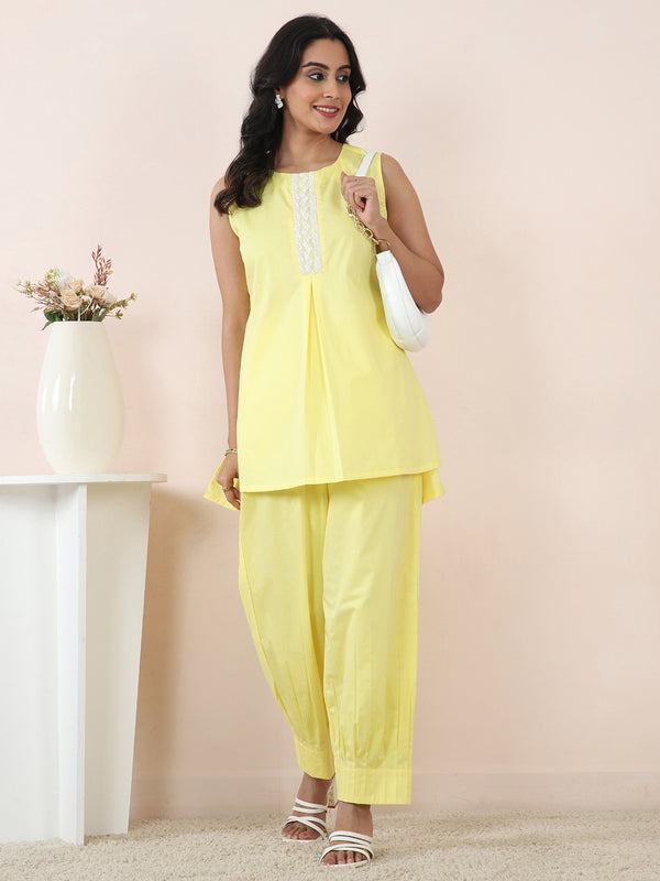 Lemon Yellow Poplin Sleeveless Co-Ord Set