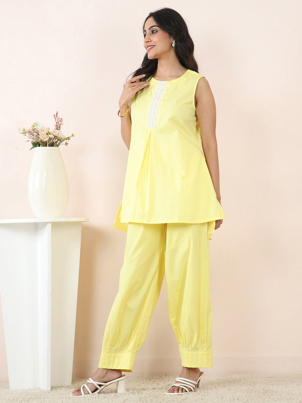 Lemon Yellow Poplin Sleeveless Co-Ord Set