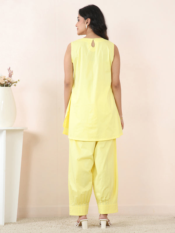 Lemon Yellow Poplin Sleeveless Co-Ord Set