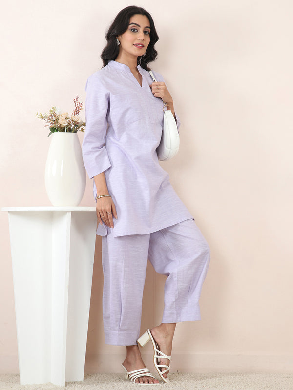 Lavender Slub Linen Straight Co-Ord Set