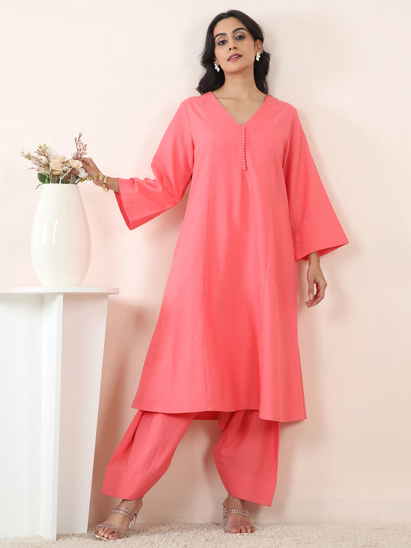 Pink Viscose Linen Everyday Co-Ord Set
