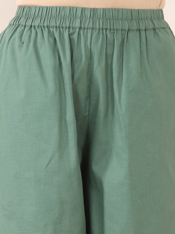 Dark Green Cotton Linen Embroidered Co-Ord Set