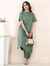 Dark Green Cotton Linen Embroidered Co-Ord Set