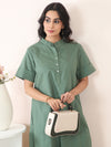 Dark Green Cotton Linen Embroidered Co-Ord Set
