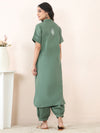Dark Green Cotton Linen Embroidered Co-Ord Set