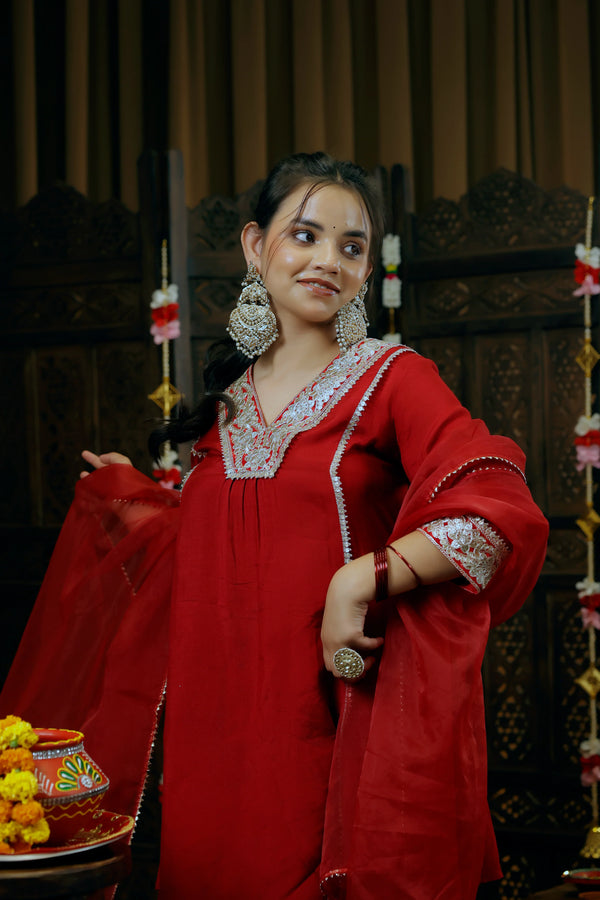 Viscose Shantoon Peplum Top & Pants 3-Piece Set