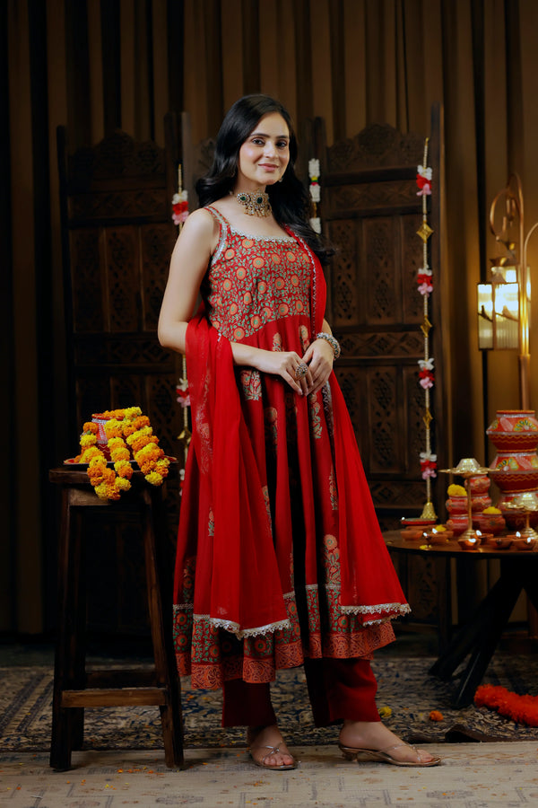 Viscose Shantoon Anarkali 3-Piece Set with Net Dupatta