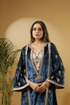 3-Piece Long Kurta Set in Viscose Velvet with Mirror & Zari Work