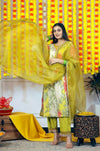 Viscose Muslin Straight Kurta & Pants 3-Piece Set with Organza Dupatta
