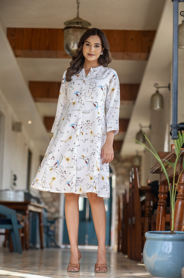 White Multi-Print Kurta in Natural Rayon