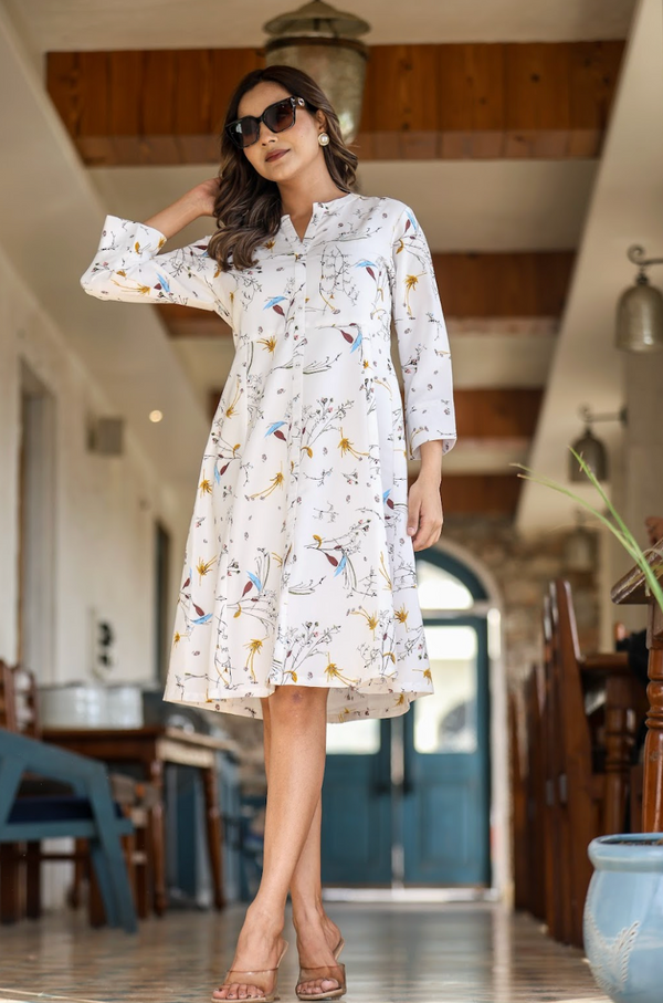 White Multi-Print Kurta in Natural Rayon