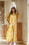 Yellow Printed Rayon 2-Piece Suit Set with Foil Accents